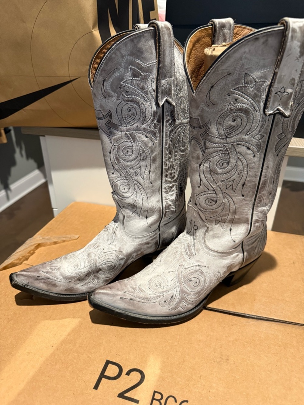 Women's Gray Embroidered Western Heeled Boots